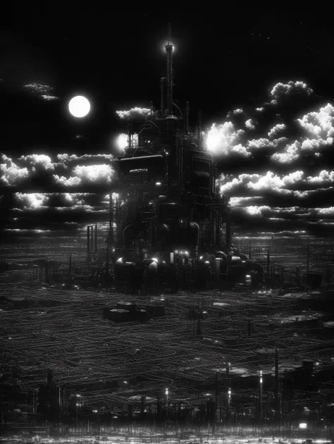 (vktr), gigantic ((surreal)) scale industrial landscape, deep horizon