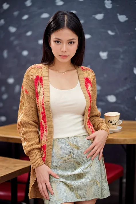 solo, realistic, ((indonesian woman)), wearing (Knit_cardigan:1.4),(Printed_midi_skirt:1.3),(Slip-on_sneakers:1.2),(Cozy_café_background:1.4), ((dynamic pose)), <lora:PAseer-SD15-LCM Quick:1> <lora:real_skin:.2> skin, nitagunawan, <lora:IDC_-_Nita_GunawanV2:.8>