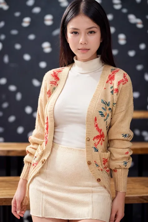 solo, realistic, ((indonesian woman)), wearing (Knit_cardigan:1.4),(Printed_midi_skirt:1.3),(Slip-on_sneakers:1.2),(Cozy_café_background:1.4), ((dynamic pose)), <lora:PAseer-SD15-LCM Quick:1> <lora:real_skin:.2> skin, nitagunawan, <lora:IDC_-_Nita_GunawanV2:.8>