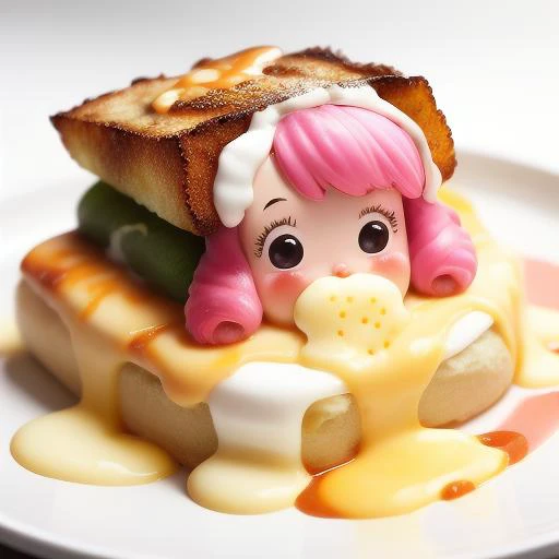 hippopotamus, food, cheek-to-cheek, 1girl, miniature girl, in food <lora:FFMT:0.7:INALL><lora:food_girl_lora_01:1.0:INALL>, ..., white_background, eating bread, cheese fondue, pink hair, cheek-to-cheek