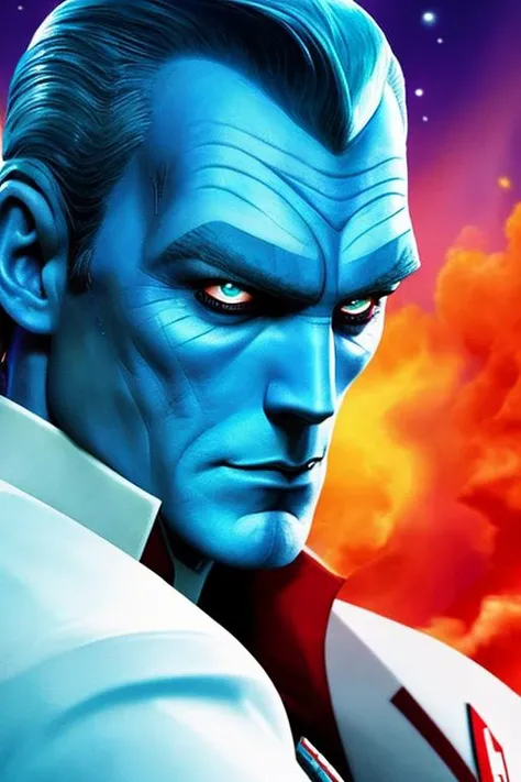 photo of thrawn, an alien, wearing a star wars imperial uniform, (blue skin:1.5), (red eyes:1.3), (colored skin,:1.1), detailed face