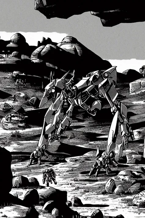 PBOldRifRPGStyle PBOldRifRPGStyle mecha robot on an open mesa landscape