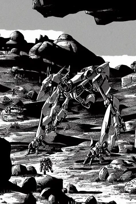 PBOldRifRPGStyle PBOldRifRPGStyle mecha robot on an open mesa landscape