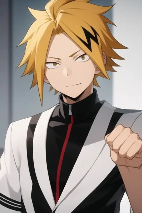 masterpiece, best quality, high quality, 1boy, solo, male focus, looking at viewer, upper body, <lora:kaminari_denki:0.70>, kaminari_denki, <lora:animemix_v3_offset:0.25>