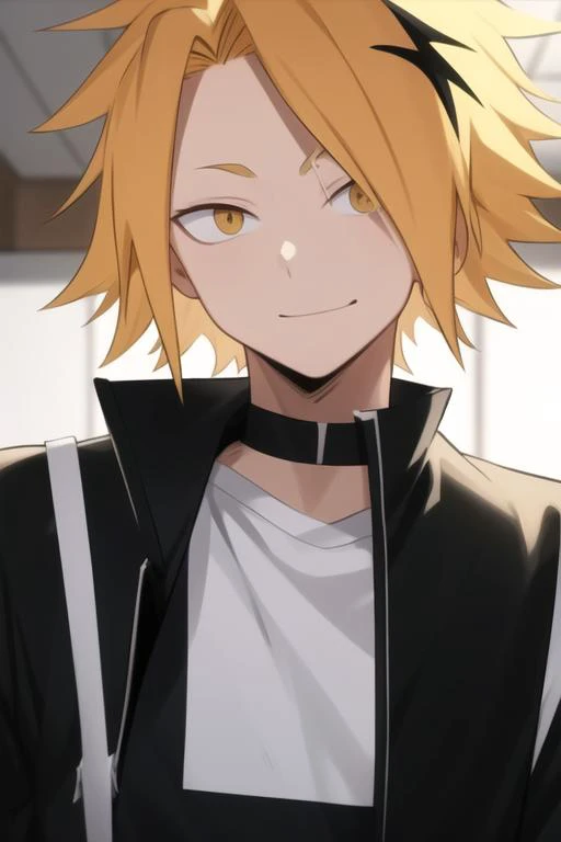 masterpiece, best quality, high quality, 1boy, solo, male focus, looking at viewer, upper body, <lora:kaminari_denki:0.70>, kaminari_denki, blonde hair, multicolored_hair,