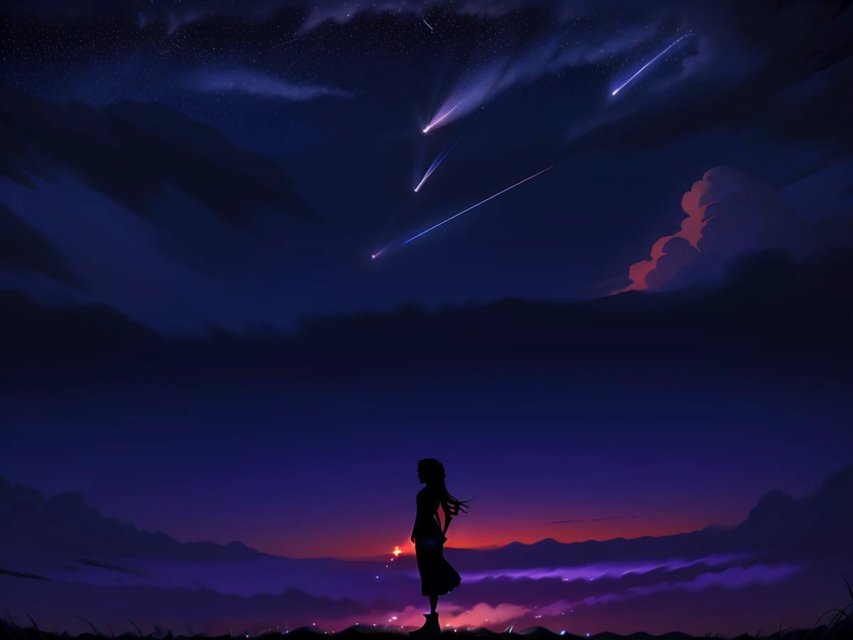 <lora:Aesthetics_Enhancer_SD:0.8>,masterpiece,absurd resolution,8k,
EnhanceImage,low light,  1girl, sky, star (sky), scenery, shooting star, starry sky, solo, long hair, silhouette, outdoors, dress, bird, night, cloud, night sky, standing