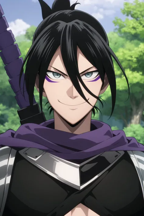 sonic, anime, one punch, solo, 1boy, upper body, male focus, weapon, anime coloring, black hair, grey eyes, sword, smile, hair between eyes, looking at viewer, best quality, detailed, <lora:Sonic:0.8>