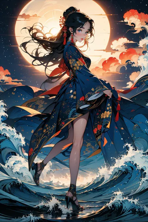 (masterpiece:1.4), (intricate:1.2), (detailed:1.2), (ornate:1.2), (vibrant colors:1.2), BREAK,
(chinese ink painting:1.1), (ink wash painting:1.1), BREAK,
(full body:1.2), (solo:1.2), (1girl:1.0), (embarrassed:1.1), (blushing face:1.1), (blue eyes:1.0), (chinese traditional dress:1.0), <lora:Chinese_ink painting_20230725220724-000018:0.8> BREAK,
(starry night:1.1), (port:1.0), (lakeside:1.0)