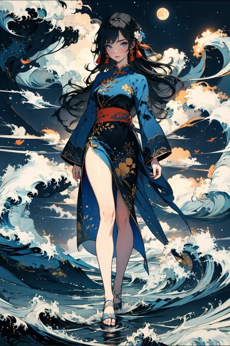 (masterpiece:1.4), (intricate:1.2), (detailed:1.2), (ornate:1.2), (vibrant colors:1.2), BREAK,
(chinese ink painting:1.1), (ink wash painting:1.1), BREAK,
(full body:1.2), (solo:1.2), (1girl:1.0), (embarrassed:1.1), (blushing face:1.1), (blue eyes:1.0), (chinese traditional dress:1.0), <lora:Chinese_ink painting_20230725220724-000018:0.8> BREAK,
(starry night:1.1), (port:1.0), (lakeside:1.0)