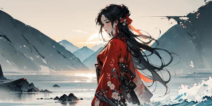 (masterpiece:1.2), best quality,PIXIV,Chinese ink painting,ink wash painting,(cowboy shot:1.2),
1girl, long hair, jewelry, solo, earrings,black hair,red cloth,
mountain, Mountain paths, stone statues, stone paths, snow, plum blossoms
<lora:Chinese ink painting_20230725220724-000018:0.8>