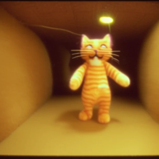 (plush toy of cat garfield) inside of ((scrbackrooms)),[[bad quality]] recording from old vhs camera with glitches and noise, ((chromatic abberation), glitches), tone mapped, detailed art,( realistic, scratched film tape, video artifacts), mini glow flares, phonk edit
