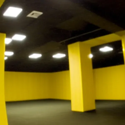 ((scrbackrooms)), yellow wall, calm, black neon light, (VHS)