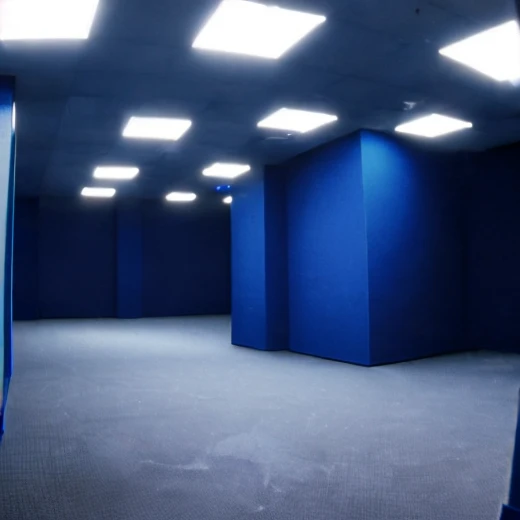 ((scrbackrooms)), dark blue wall, scary, no light, corridor