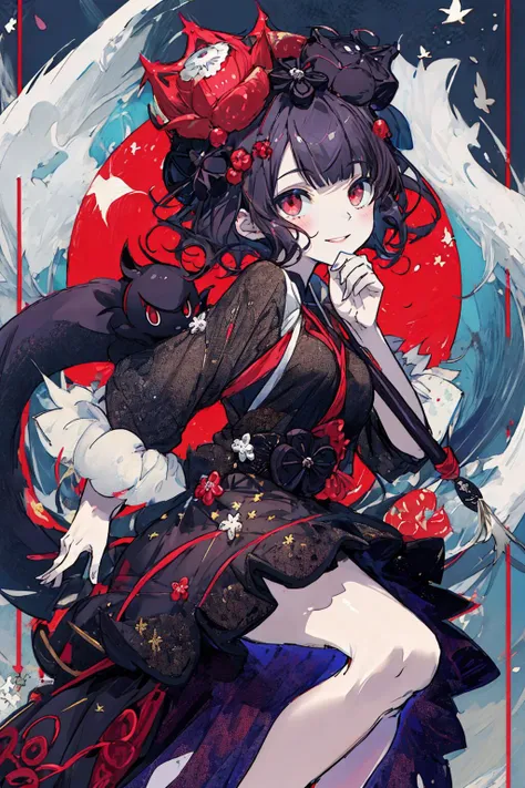 ((masterpiece,best quality, detailed)), hair ornament, black dress, pale skin, tentacles, red eyes, smile, crazy eyes,
katsushika hokusai \(fate\),
<lora:KatsushikaHokusaiV2:0.6> katsushika hokusai (fate)
