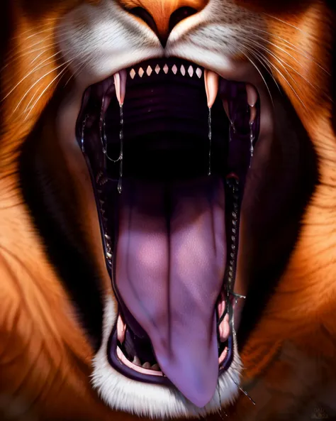 felid, feline, lion, feral, bodily_fluids, detailed_background, detailed_mouth, dripping, drooling, looking_at_viewer, male, mouth_shot, open_mouth, open_smile, outside, saliva, saliva_drip, saliva_on_tongue, saliva_string, salivating, solo, teeth, tongue, tongue_out,  whiskers, well lit mouth