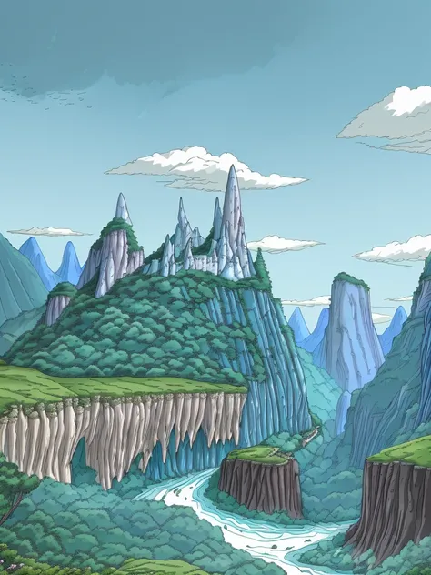 landscape portrait of a lush magical fantasy valley between mountains, blue river flowing between forests, blue crystal rocks jutting out of the ground, stone pillars, enormous cave entrance, castle in background, daytime, white fluffy clouds, waterfall, fantasy forest in background
<lora:BobsBurgers_LoRA:1>