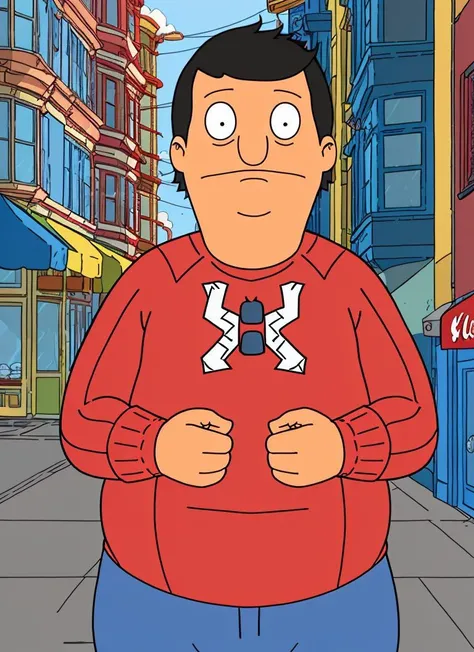 A stunning intricate full color portrait of bburg_gene dressed as young chubby spiderman,
epic character composition,
sharp focus, natural lighting, subsurface scattering, f2, 35mm, film grain, <lora:bobsBurgersLora_v10:0.8>