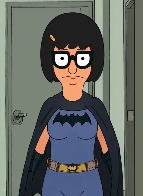 A stunning intricate full color portrait of bburg_tina (dressed as batman:1.2),
epic character composition,
sharp focus, natural lighting, subsurface scattering, f2, 35mm, film grain, <lora:bobsBurgersLora_v10:0.8>