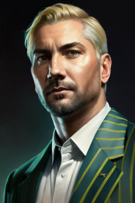 portrait photo of bta man ,(blue and green striped shirt), (dirty blonde hair), alluring portrait, intricate, highly detailed, digital painting, artstation, concept art, cinematic lighting, illustration, art by artgerm and greg rutkowski, alphonse mucha, cgsocietynd, <lyco:Bautista-RealVision-V1.0:1.0>