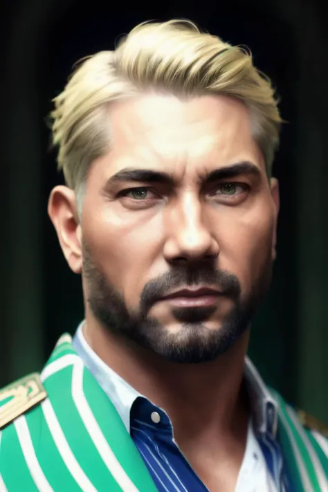 portrait photo of bta man ,(blue and green striped shirt), (dirty blonde hair), alluring portrait, intricate, highly detailed, digital painting, artstation, concept art, cinematic lighting, illustration, art by artgerm and greg rutkowski, alphonse mucha, cgsocietynd, <lyco:Bautista-RealVision-V1.0:1.0>