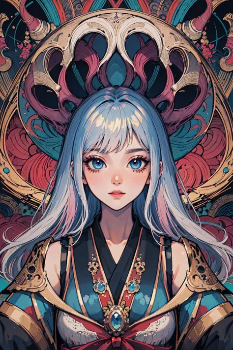 (masterpiece, top quality, best quality, official art, beautiful and aesthetic:1.2), (1girl:1.3), extremely detailed,(fractal art:1.2),colorful,highest detailed,(zentangle:1.2), (dynamic pose), (abstract background:1.5), (treditional dress:1.2), (shiny skin), (many colors:1.4), upper body, masterpiece, best quality,high quality,highres, 16K,RAW,ultra highres,ultra details,finely detail,an extremely delicate and beautiful,extremely detailed,real shadow, anime,highly detailed painted,award winning glamour paintting,wonderful paintting,art style,stylized,