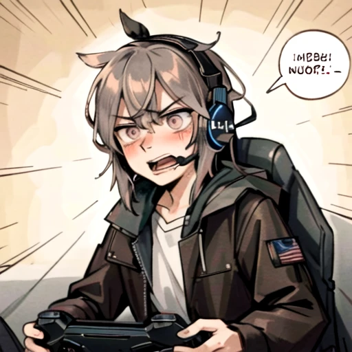 m200 getting angry and saying the n-word while playing video games, (angry), (open mouth), wide-eyed, (shouting), (screaming), swearing, speech bubble, headset, controller, 1girl, light blush, <lora:m200GirlsFrontline_v2:0.9> <lora:crazyExpressions_crazyExpressions:0.4>