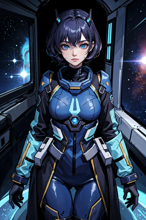 ((best quality, masterpiece, absurdres)), Galactic Adventure, Deep Space Blues, Nebula Glow, Celestial Observatory, Futuristic Outfits