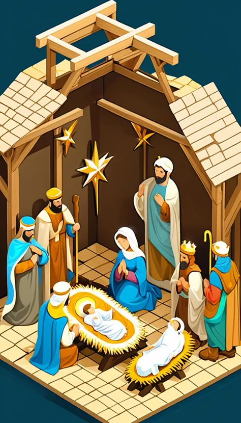 isometric style Nativity Scene, scenery, detailed background, masterpiece, best quality, high quality, absurdres <lora:nativity_scene_xl_v1:1> . vibrant, beautiful, crisp, detailed, ultra detailed, intricate