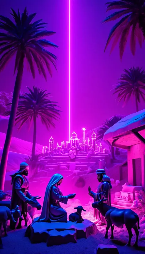 neonpunk style Nativity Scene, scenery, detailed background, masterpiece, best quality, high quality, absurdres <lora:nativity_scene_xl_v1:1> . cyberpunk, vaporwave, neon, vibes, vibrant, stunningly beautiful, crisp, detailed, sleek, ultramodern, magenta highlights, dark purple shadows, high contrast, cinematic, ultra detailed, intricate, professional