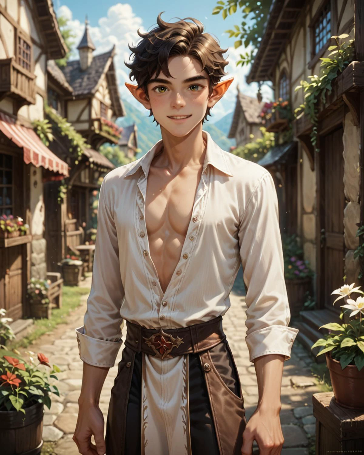 score_9, score_8_up, score_7_up, rating_questionable,
<lora:Half-Elves:0.7>,Halfelves,
1boy(halfelf male, pointy ears, young man, sorcerer, seductive pose, , looking at the viewer, cowboy shot), fantasy village, depth of field, detailed background,
<lora:xl_more_art-full_v1:0.4>,
<lora:add-detail-xl:0.4>