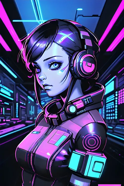 a digital painting of a woman with blue hair, cyberpunk art by Josan Gonzalez, behance contest winner, afrofuturism, synthwave, neon, glowing neon