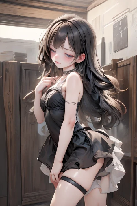 (masterpiece, best quality), female teenager, elegant, afro-caribbean, hazel eyes, upswept ears, round jaw, shapely neck, , dark chestnut curly haircut hair, cry wearing culotte pants, strappy bra, espadrilles, flower crown,, stretching pose, stretching the body with arms raised, showing off natural grace and poise, low-key lighting, dramatic shadows and subtle highlights, adding mystery and sensuality, a peaceful garden, with blooming flowers and butterflies fluttering around