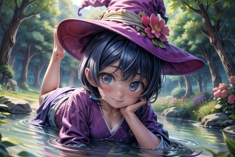(masterpiece,8k, super high res,highly detailed:1.8), (AS-Adult:1.5),(fantastic artistic depiction of witch:1.3),(sfw:1.6),
beautiful,cute,solo,
(nature scene, mystical serene athmosphere:1.3),
cute beautiful excited genki (sakurabaaoi:1.3) (diving:1.3) in lake with magical purple lotus flowers, (blue_kimono:1.2),
(blue hair:1.3),
<lora:opll-f:0.1>,(opll:0.7),
<lora:Sakuraba_Aoi:0.6>
<lora:EdobFairyTaleLandscape_v1.0:0.3>, (EdobFairyTaleLandscape:0.6) ,<lora:add_detail:1.2>,