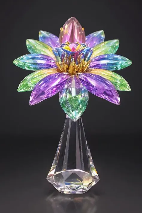 masterpiece, best quality, rainbow crystal flower, refraction, realistic,