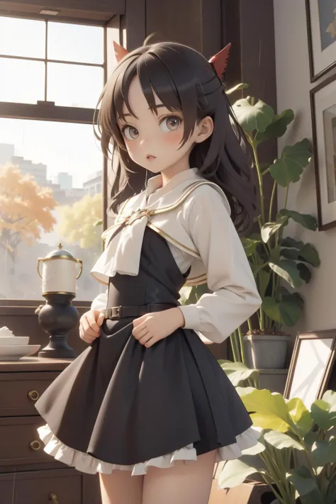 cute little poneyTail nape a beauty girl small tits Slender eyes Matured a bit Jumper Skirt Uniform hi-school girl Eye shine
hair animesque tall