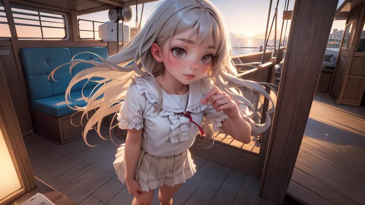(ultra realistic,32k, masterpiece:1.2),(high detailed skin:1.1),( high quality:1.1),
intricate detail,
(detailed realistic background:1.3),
realistic lighting,
[cinematic lighting|sunset lighting],
hyperrealism,
soothing tones,
muted colors,
high contrast,
soft light,
sharp,
artistic photoshoot,
nsfw,
1girl, wearing a ruffle blouse , flare skirt and bare feet, standing on the deck of a sailboat,
