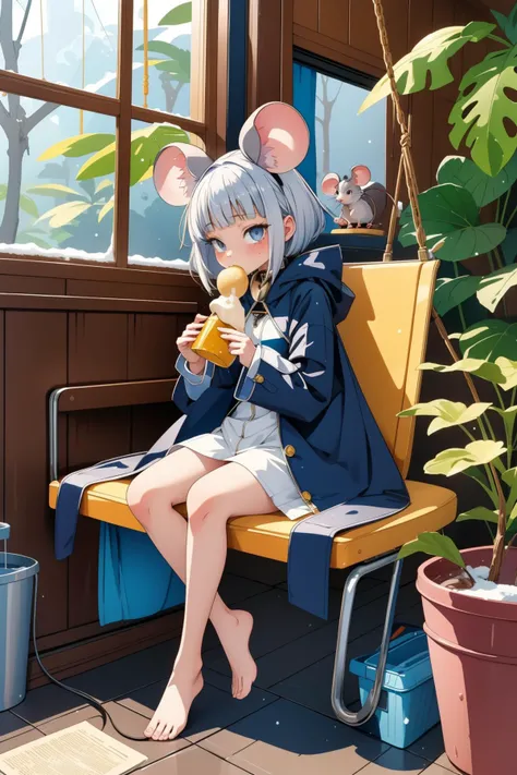 1girl, awardwinning Color splash, Still Life, (Beige theme:0.7) , professionally shot of an in a very Deteriorating electric indigo Roma Crystal Swing coat, Cluttered Boundless 83 y.o. short Dominican Hooded figure ([Peter Capaldi:Jerry Mouse:2]:1.3) , he is eating mung beans, he is very in love, he has Bald hair, Jerry Mouse has a Mecha Song Dynasty dark pastel Cloak, Braces, from inside of a Nasty Car wash, Jamaican jungle and indoors, Snowing, in focus, Realistic, Evil, Light caustics, F/14, Amaro, overly complex style, blended visuals, freckles, sharp, most beautiful artwork in the world, beautiful