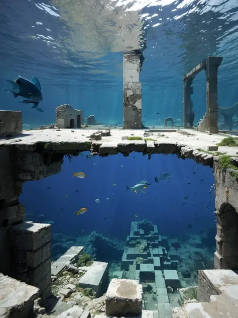 absurdres resolution,underwater ruins,