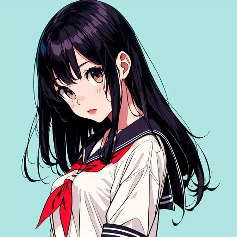 1girl,A beautiful young girl with long, black hair wearing a sailor uniform,upper body,<lora:flat2:-0.2>,<lora:boldline2:-0.5>,<lora:saturation:0.0>,<lora:noline:-0.5>,,<lyco:kkmt:0.8>