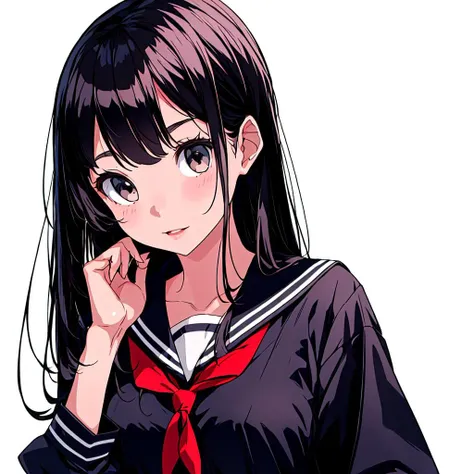 1girl,A beautiful young girl with long, black hair wearing a sailor uniform,upper body,<lora:flat2:-0.2>,<lora:boldline2:-0.5>,<lora:saturation:0.0>,<lora:noline:-0.5>,,<lyco:kkmt:0.8>