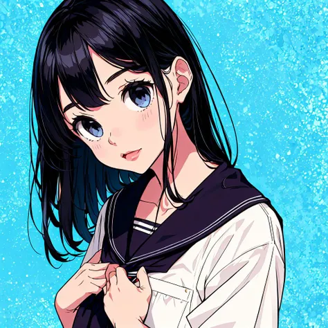 1girl,A beautiful young girl with long, black hair wearing a sailor uniform,upper body,<lora:flat2:-0.2>,<lora:boldline2:-0.5>,<lora:saturation:0.0>,<lora:noline:-0.5>,,<lyco:kkmt:0.8>