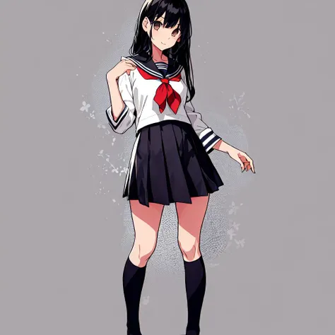 1girl,A beautiful young girl with long, black hair wearing a sailor uniform,full body,<lora:flat2:-0.2>,<lora:boldline2:-0.5>,<lora:saturation:0.0>,<lora:noline:-0.5>,,<lyco:kkmt:0.8>