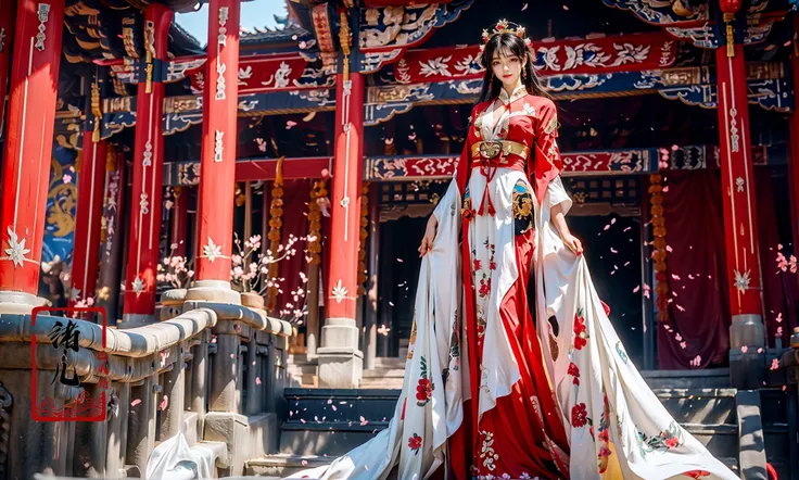 palace backgroundDark and majestic Chinese palace background, wavy plum blossoms, a beautiful girl standing in the center of the palace, plum trees in the center, traditional Chinese clothing jewelry, acrylic oil paintings, light red and light silver, gold, elaborate costumes, full - body photos, traditional costumes, super vista, super wide Angle
<lora:~Q?-v[ palace background:0.9>
