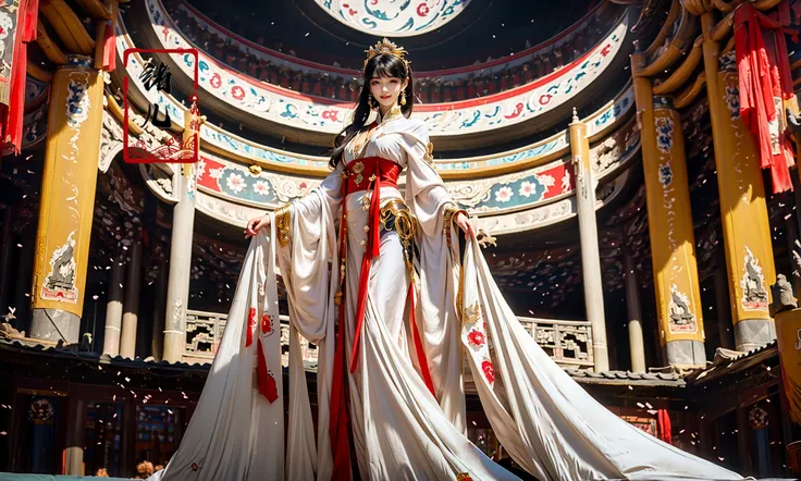 Dark and majestic Chinese palace background at night, waves and swirls of emerald color, a beautiful girl standing in the palace, the center of the sea, traditional Chinese costume jewelry, acrylic oil painting, light white and light silver, gold, elaborate costumes, full body photos, traditional costumes, eye - catching details, the best qualitycrescent_moon,starry_sky,night_sky,
<lora:~Q?-v[ palace background:0.9>