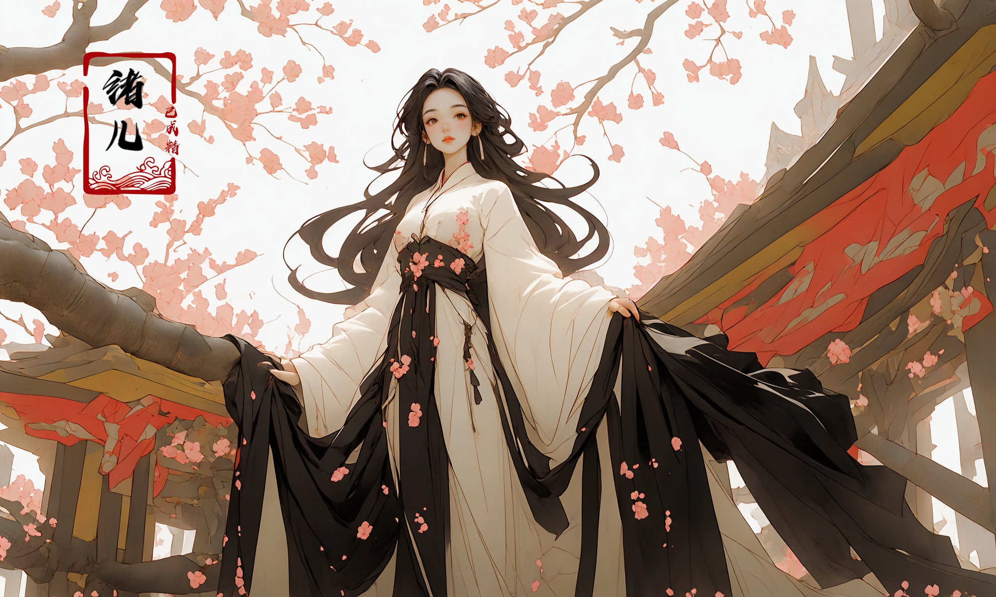 palace backgroundDark and majestic Chinese palace background, wavy plum blossoms, a beautiful girl standing in the center of the palace, plum trees in the center, traditional Chinese clothing jewelry, acrylic oil paintings, light red and light silver, gold, elaborate costumes, full - body photos, traditional costumes, super vista, super wide Angle
<lora:~Q?-v[ palace background:1>