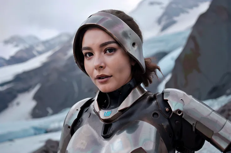 extreme closeup photograph of ((futuristic bronze fancysteel)), sexy faceless robot on glacier, hard focus, depth of field, <lyco:bondage-v11-p20:0.6>