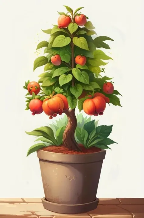 a seedling in a pot,(lemon:0.2),(against a white background:1.1),<lora:FruitFarmBackground_v7:0.7>,