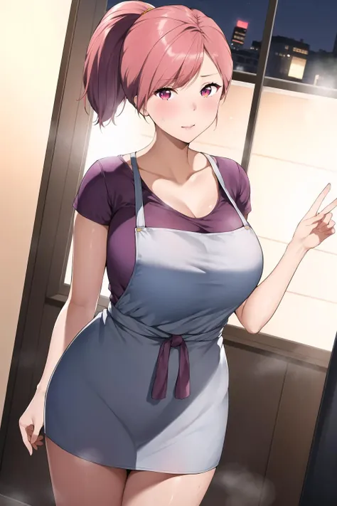(Night:1.7), Japan, Tokyo, CityView, Before Window,
Standing at attention,
floral print,pink apron,
<lora:Kurahashi_Aya_Mature_Sister-KK77-V1:0.7>,blue shirt,Skirt,
Pink_hair,red eyes, short hair,parted bangs,ponytail,
1 girl, 20yo,Young female,Beautiful Finger,Beautiful long legs,Beautiful body,Beautiful Nose,Beautiful character design, perfect eyes, perfect face,
looking at viewer,
NSFW,official art,extremely detailed CG unity 8k wallpaper, perfect lighting,Colorful, Bright_Front_face_Lighting,
(masterpiece:1.0),(best_quality:1.0), ultra high res,4K,ultra-detailed,
photography, 8K, HDR, highres, absurdres:1.2, Kodak portra 400, film grain, blurry background, bokeh:1.2, lens flare, (vibrant_color:1.2)
(Beautiful,Breasts:1.0), (beautiful_face:1.5),(narrow_waist),