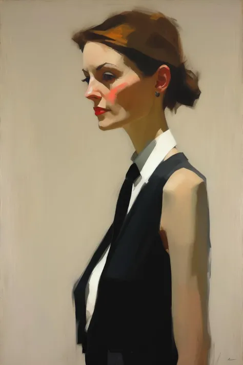 <lora:Euan Uglow Style:1>Euan Uglow Style - portrait paiting of an elegant woman with black tie