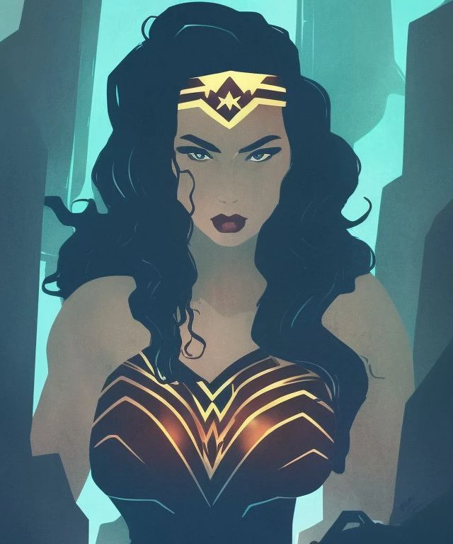 (darkflatartai:1.1)
wonder woman,
with bright eyes standing in a dark city, organic shapes, curves, smooth, relic